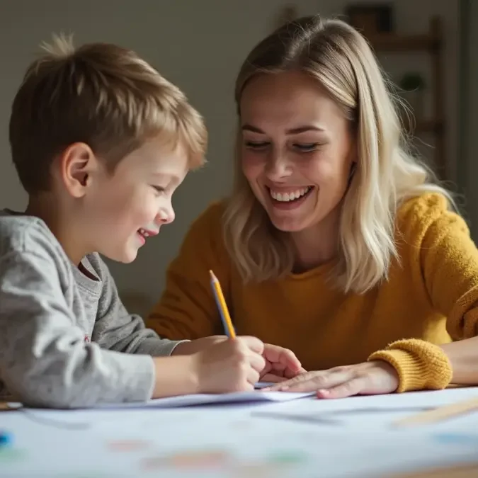 Mãe ajudando filho